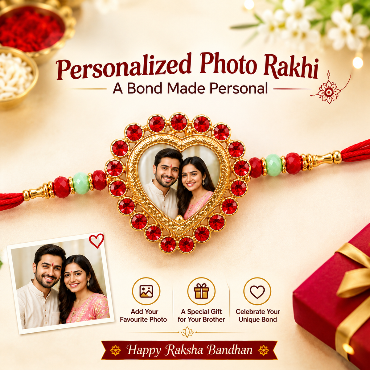 Personalized Heart Photo Rakhi for Brother