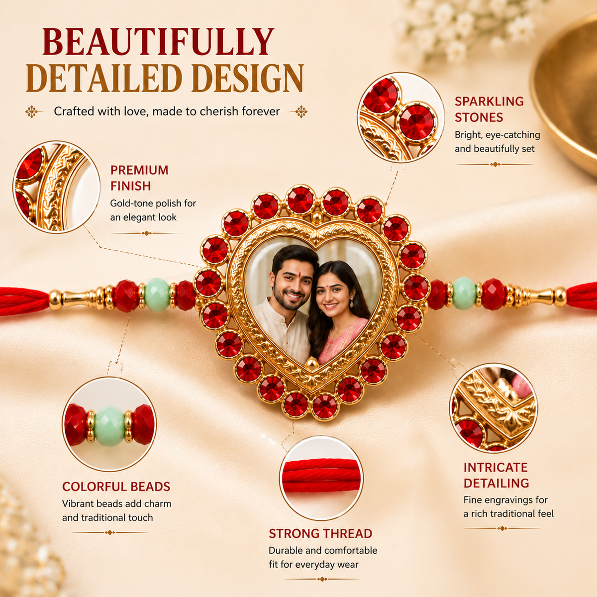 Personalized Heart Photo Rakhi for Brother