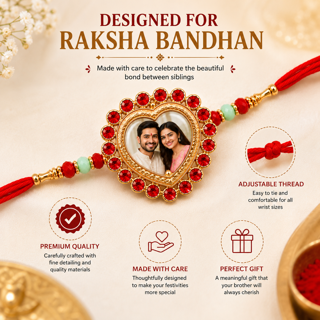 Personalized Heart Photo Rakhi for Brother