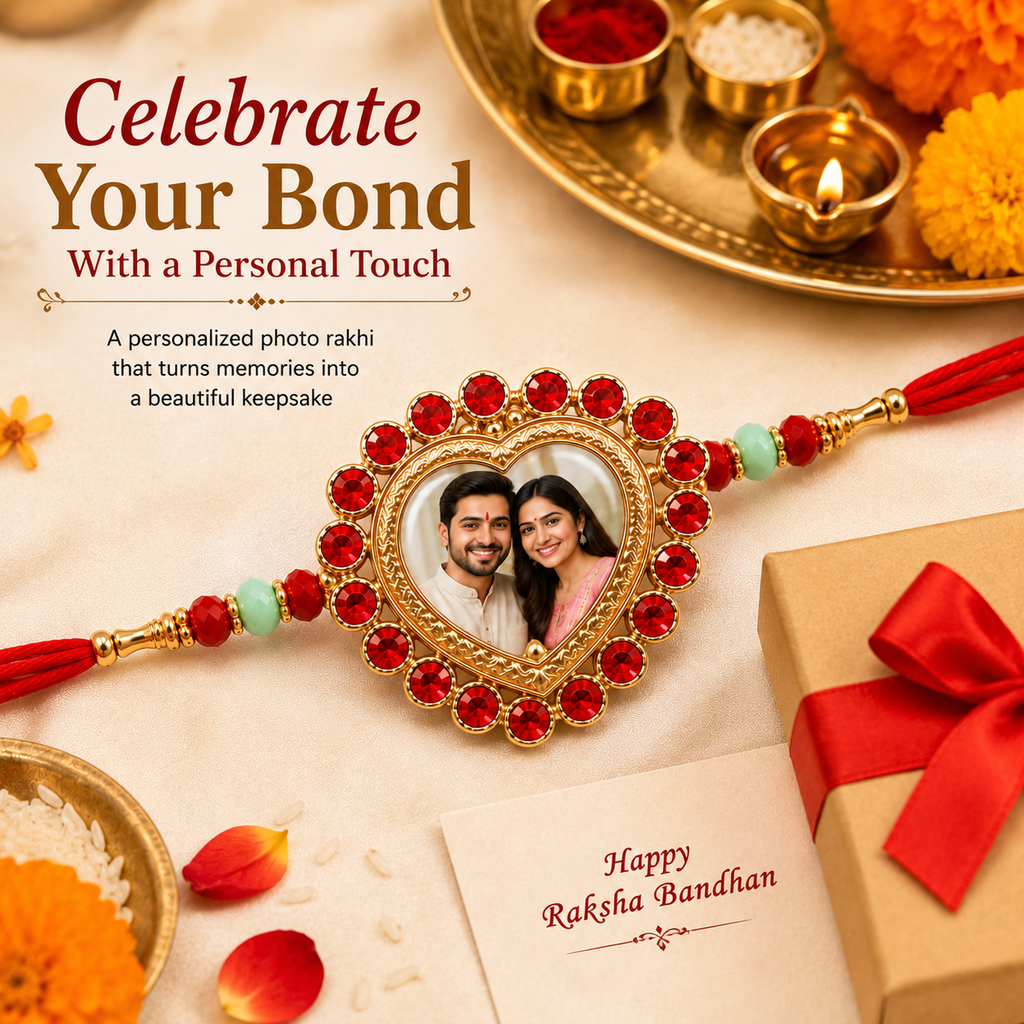 Personalized Heart Photo Rakhi for Brother